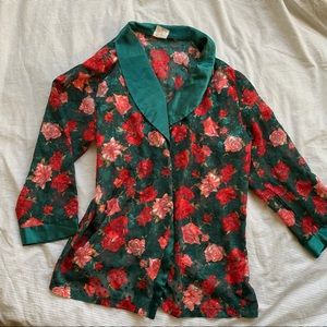 (SOLD) silky floral wrap blouse